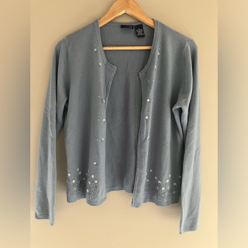 Hillard and Hanson Blue Beaded Sweater